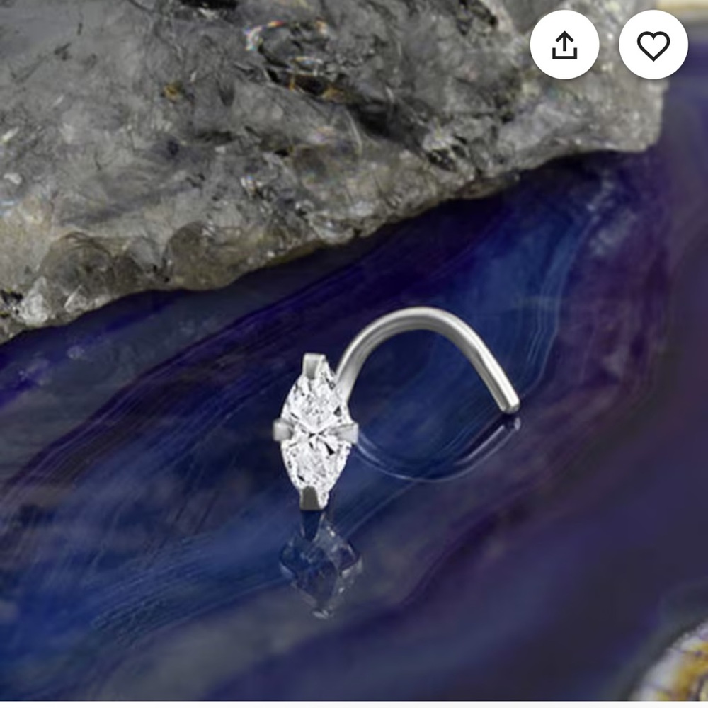 14K White Gold Fill Nose Ring Left Screw Marquise CZ